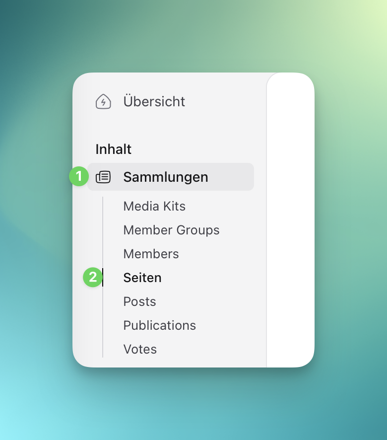 Collections list with Pages highlighted