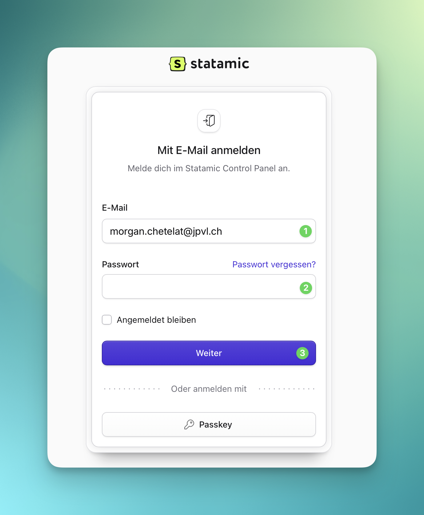 Anmeldebildschirm des Statamic Control Panels